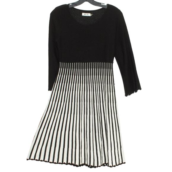 Vicky Tiel Dress 3/4 Sleeve Retro Mod Monochrome Stripe Black White Size Small - Picture 6 of 7